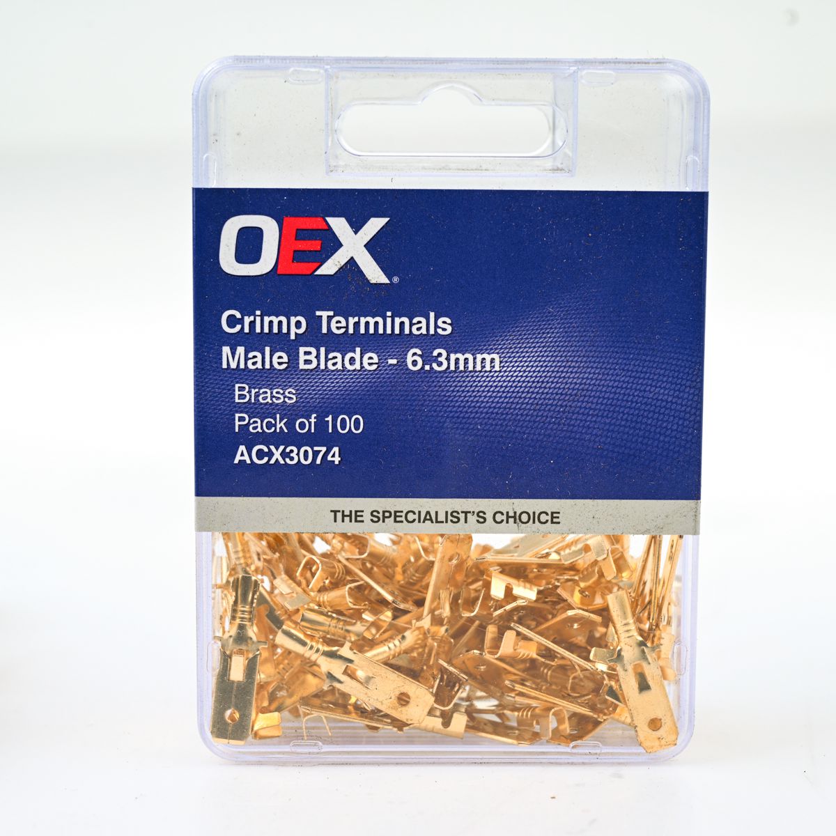 OEX Crimp Terminal Male Blade Brass Terminal Entry 6.3 X 0.8mm Non Insulated 100 Pce ACX3074