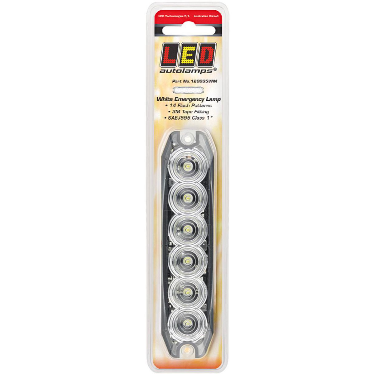 LED Autolamps White Emergency Lamp SAE J595 Class 1 131mm with Tape Fitting 120035WM