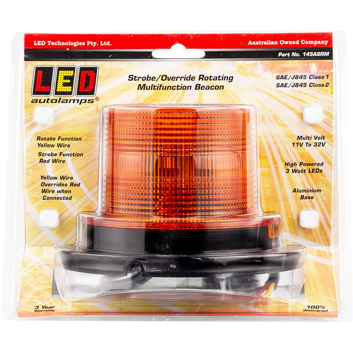 LED Autolamps  Strobe/Override Beacon Light LED Amber 11/32V Fixed Mount 145ASRM