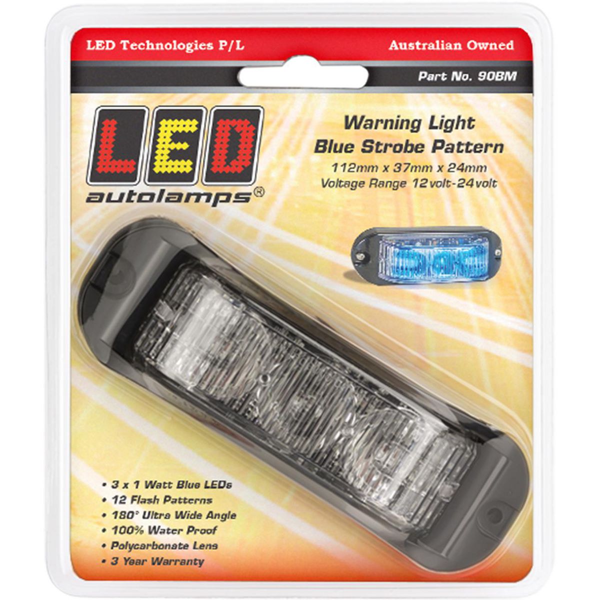 LED Autolamps Blue Emergency Lamp with Strobe 112mm 90BM