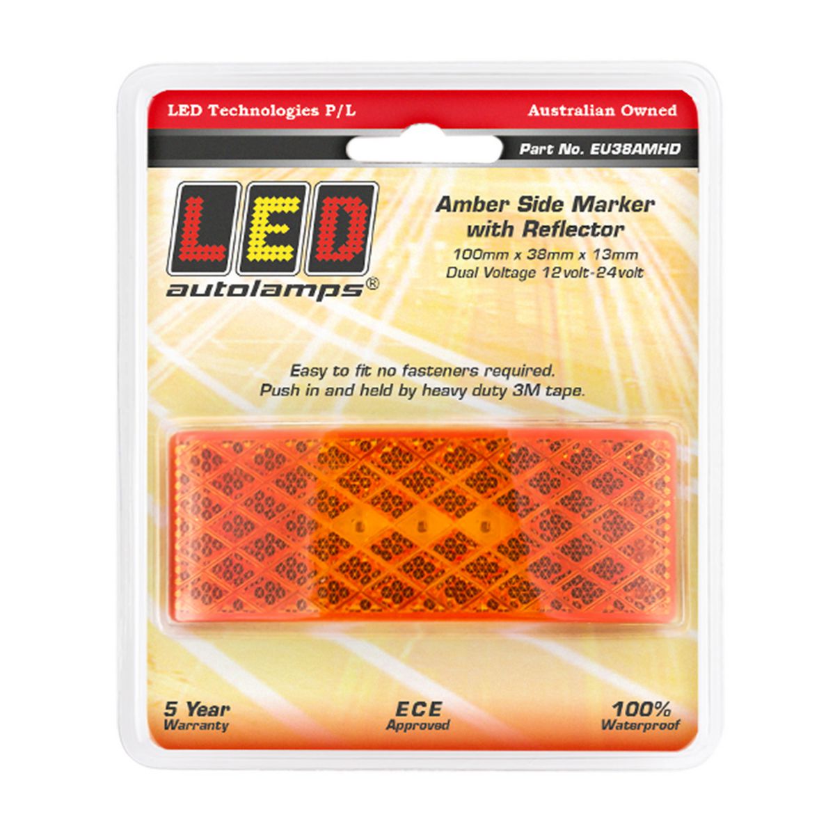 LED Autolamps Side Marker Light LED Amber w/ Reflector 12/24V EU38AMHD