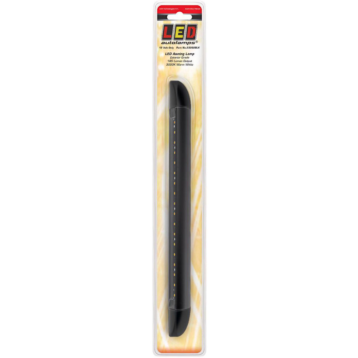 LED Autolamps Awning Lamp Black 12V 20cm Cable Blister Pack 23260BLK