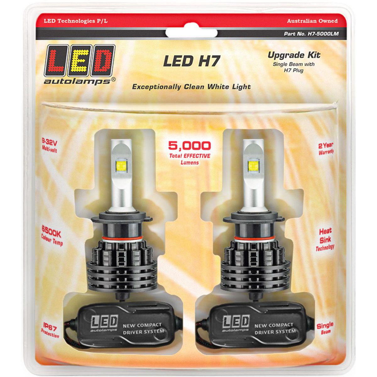 LED Autolamps H7 LED Headlamp Upgrade Kit H7-5000LM