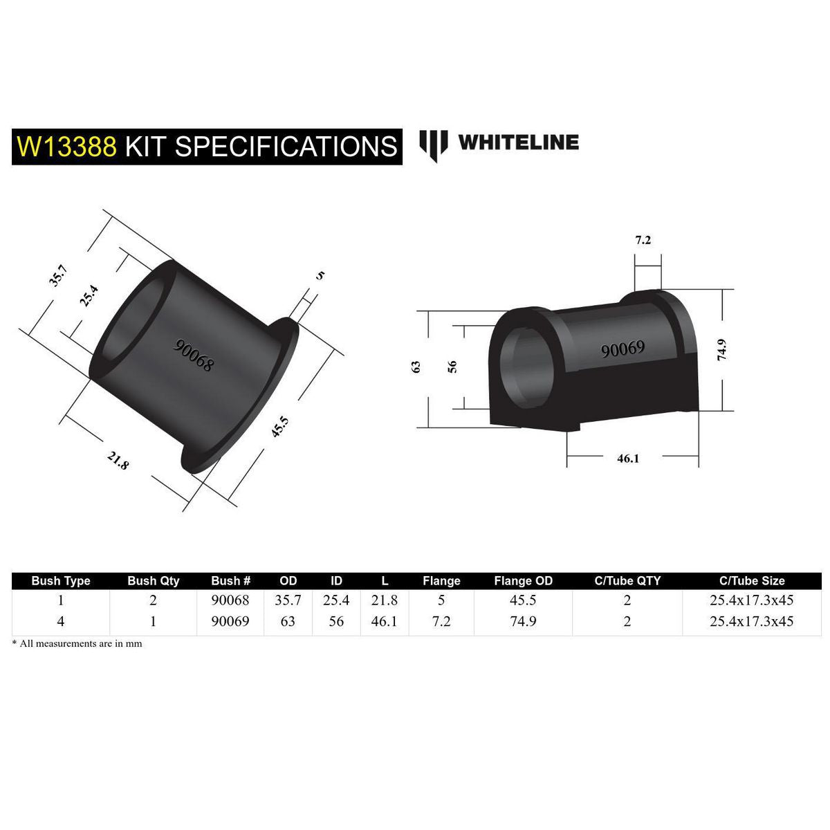 Whiteline W13388 Steering Rack And Pinion Mount Bushing