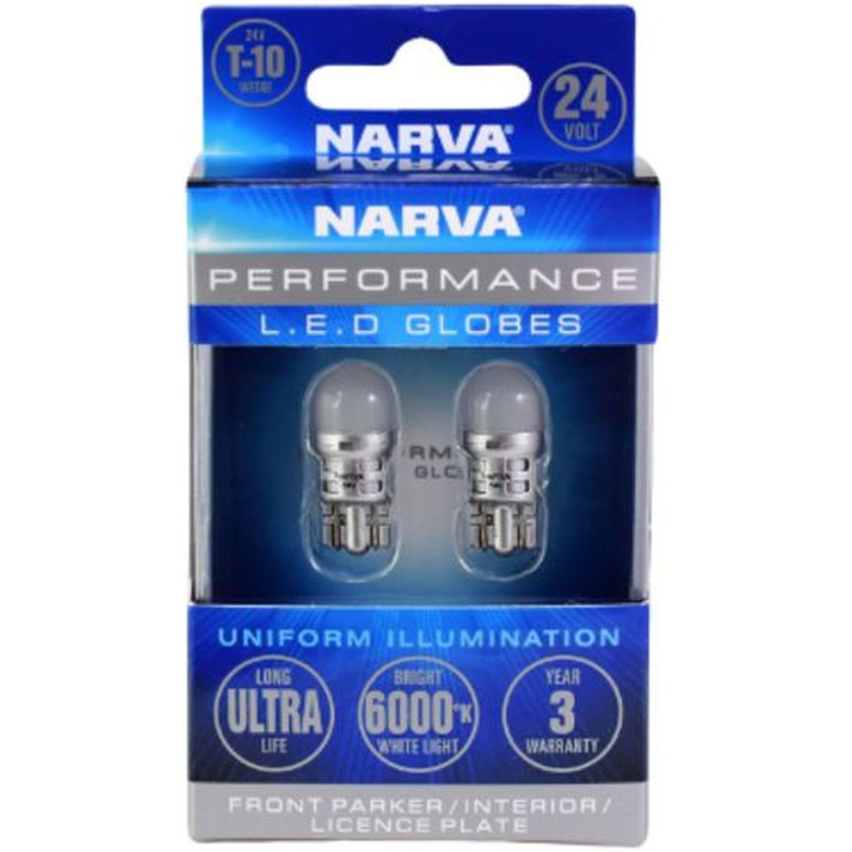 Narva 24V T10 LED Wedge Globes Cool White 6000K 2PK 18300BL