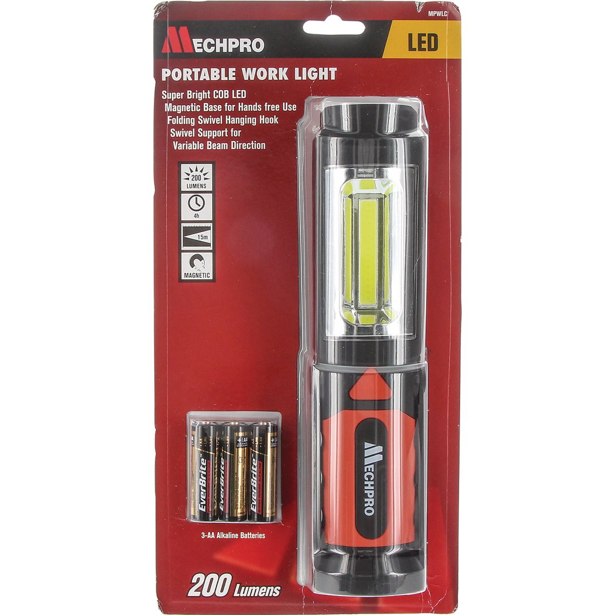 Mechpro Dual Output Led Inspection Light W Magnetic Base & Hanging Hook MPWLC