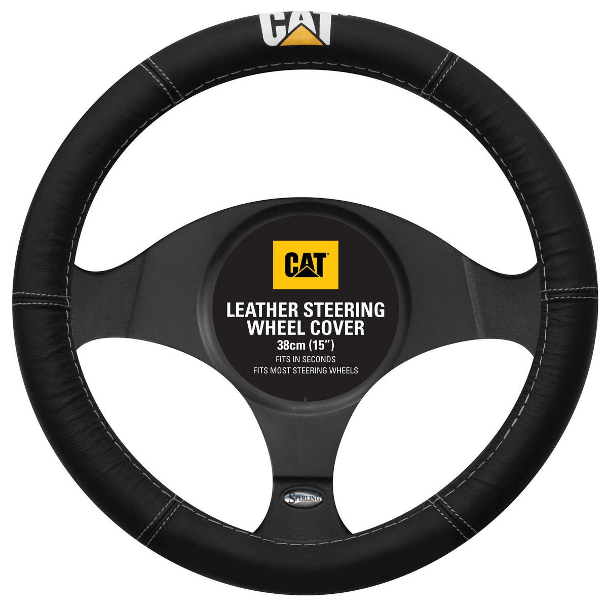 Caterpillar Leather Steering Wheel Cover Black 15in. SWCATBLK