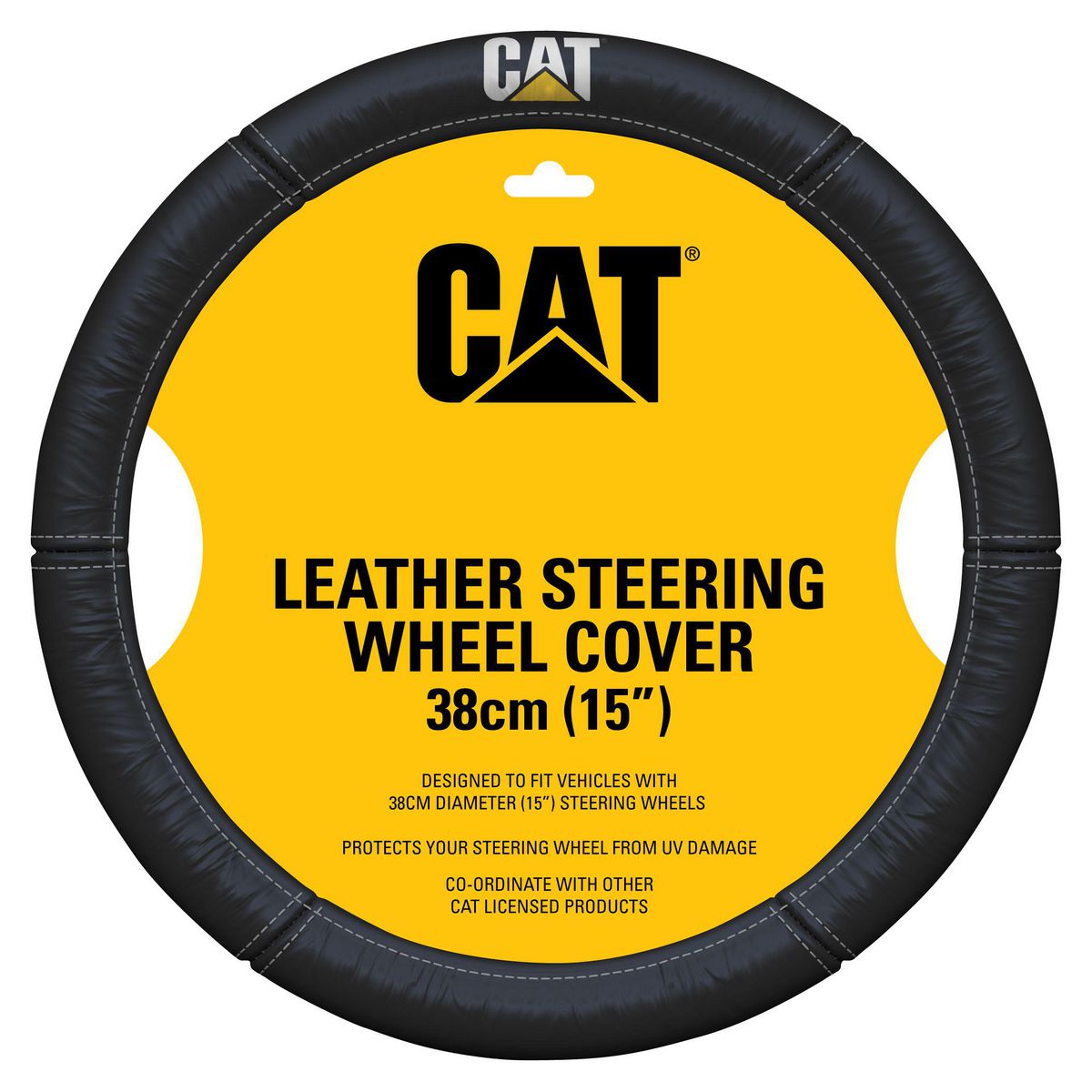 Caterpillar Leather Steering Wheel Cover Black 15in. SWCATBLK