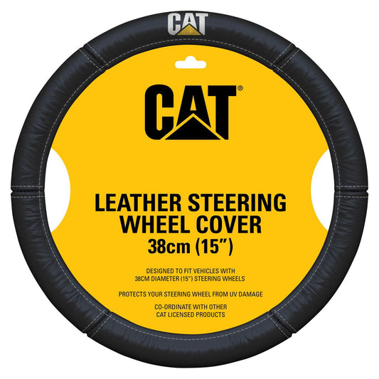 Caterpillar Leather Steering Wheel Cover Black 15in. SWCATBLK
