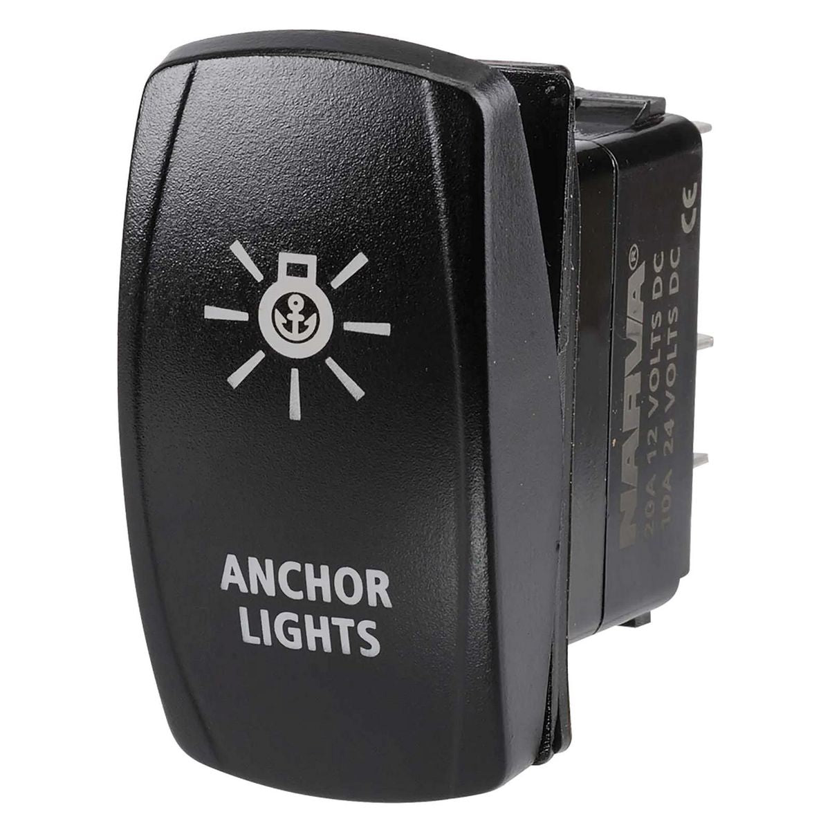 Narva SeaLED Rocker Switch Off/On Spdt 12/24V Blue LED Illuminated Anchor Lights Symbol (Contacts Rated 20A @ 12V) 63255BL