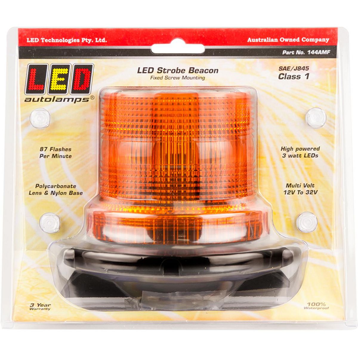 LED Autolamps Beacon Light LED Amber IP67 12/32V Fixed Mount 144AMF
