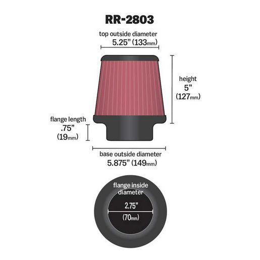 K&N Air Filter Inv Cone 2 75N 5 0L KNRR-2803