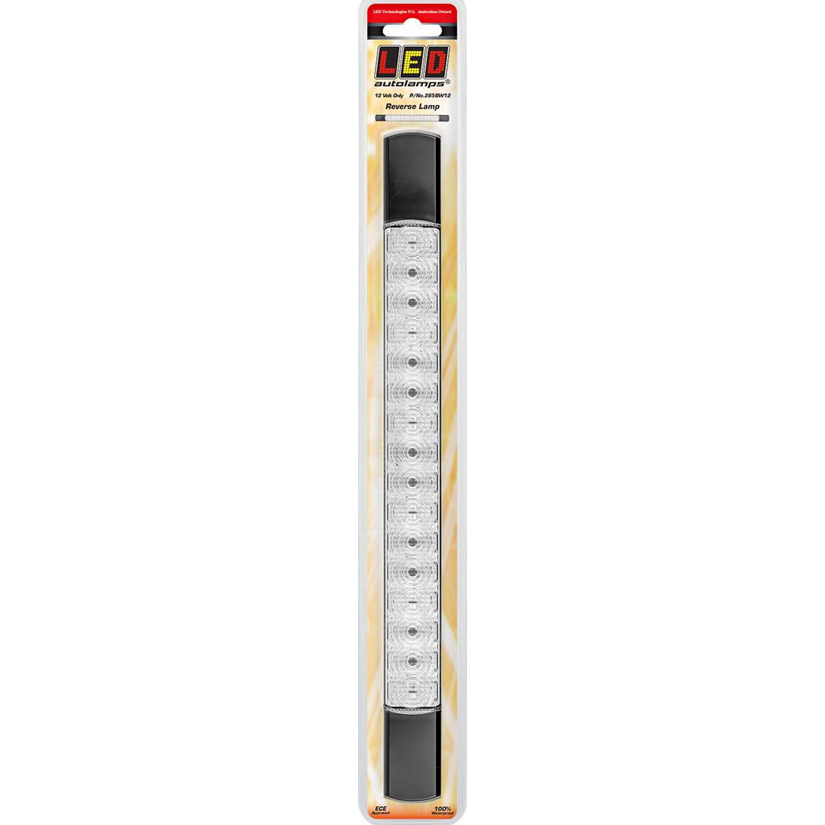 LED Autolamps Slimline/Low Profile Reverse 24-LED Lamp 12V w/Black End Caps 285x25mm 285BW12
