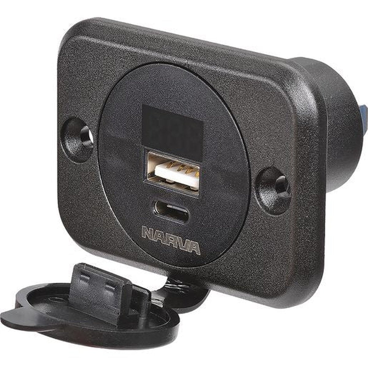 Narva Heavy Duty USB/USB-C Socket with Volt/Amp Meter 12-24V DC 81106BL