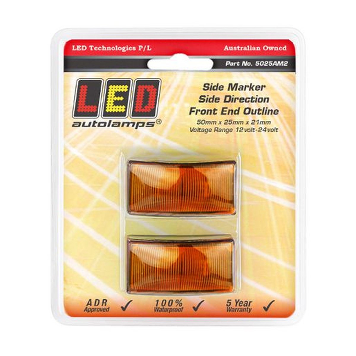 LED Autolamps Side Indicator/Side or Front Marker 50x25x21mm 12-24V Twin Pack 5025AM2