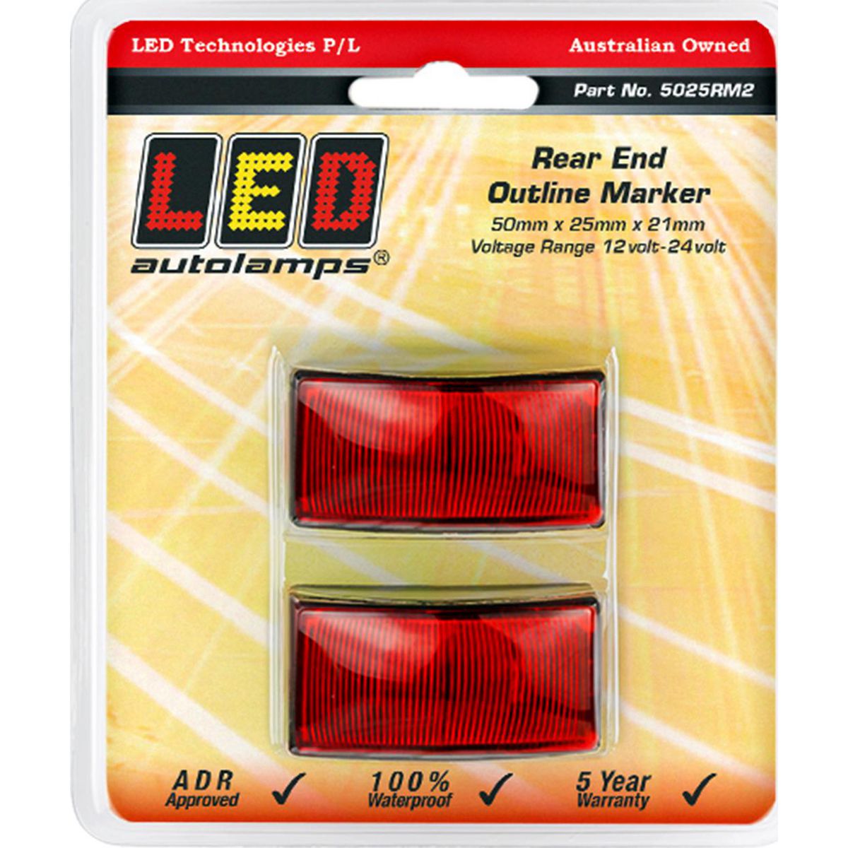 LED Autolamps Rear Marker Red 50x25x21mm 12-24V Twin Pack 5025RM2