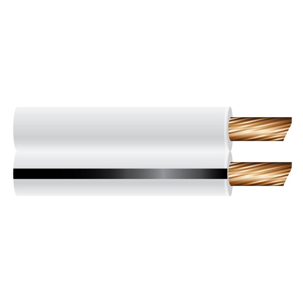 OEX 3mm Twin Core Automotive Cable, Figure 8, White with Black Trace - 30m Roll ACX0832