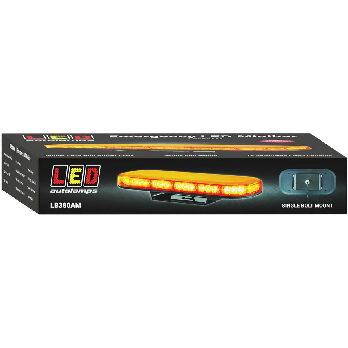 LED Autolamps Single Bolt Mount LED Amber Emergency Minibar 380mm x 172mm 12/24V