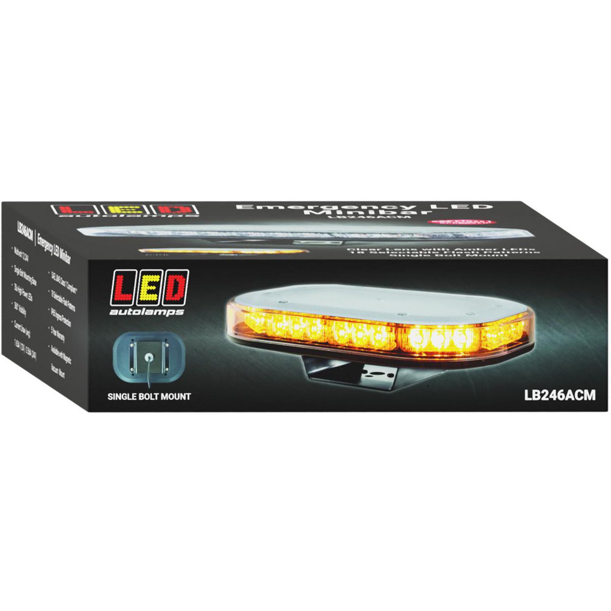 LED Autolamps Single Bolt Mount LED Clear Emergency Minibar 246mm x 172mm 12/24V