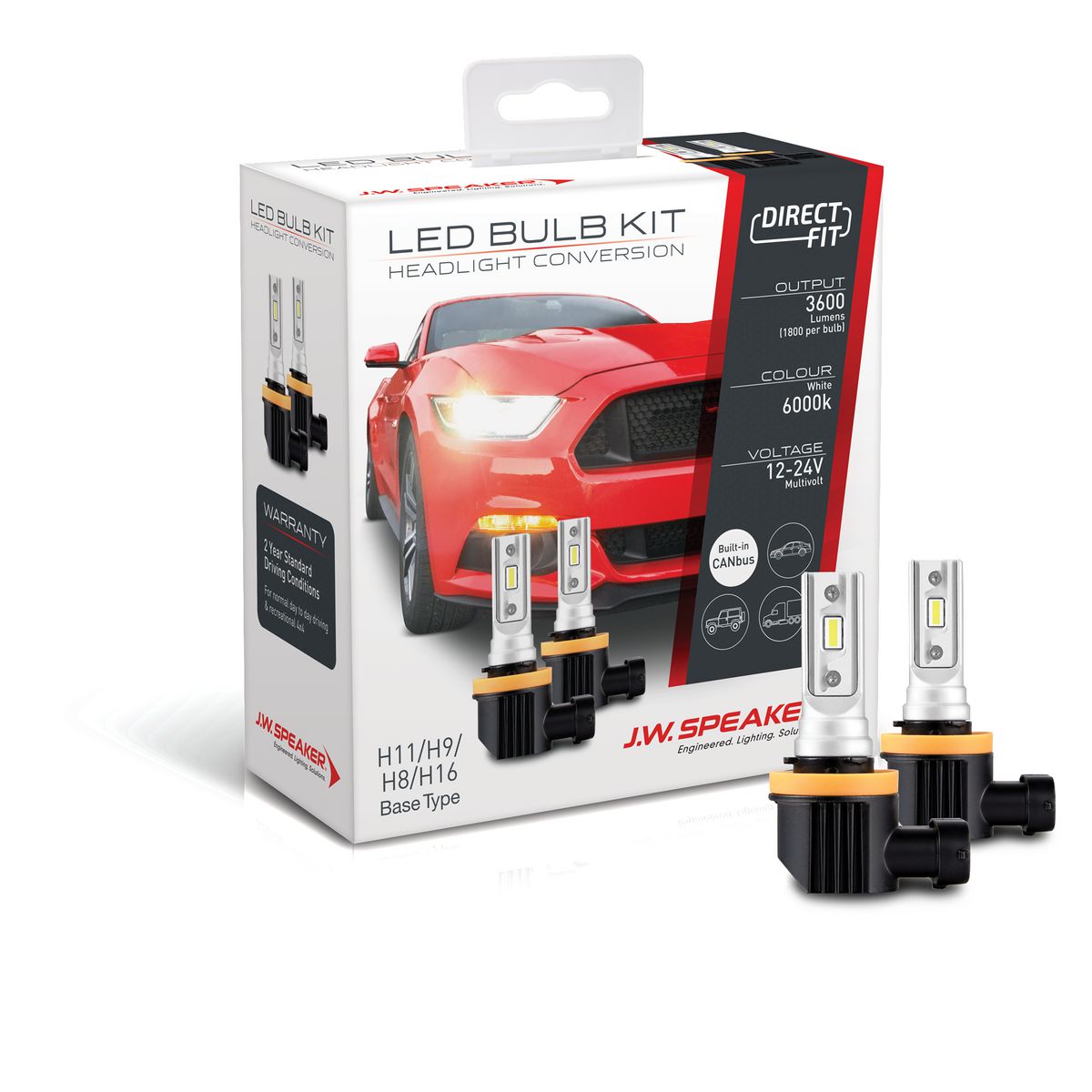 JW Speaker Speaker H11/9/8/16 LED Direct Fit Bulb Kit 12/24V 6000K 999011