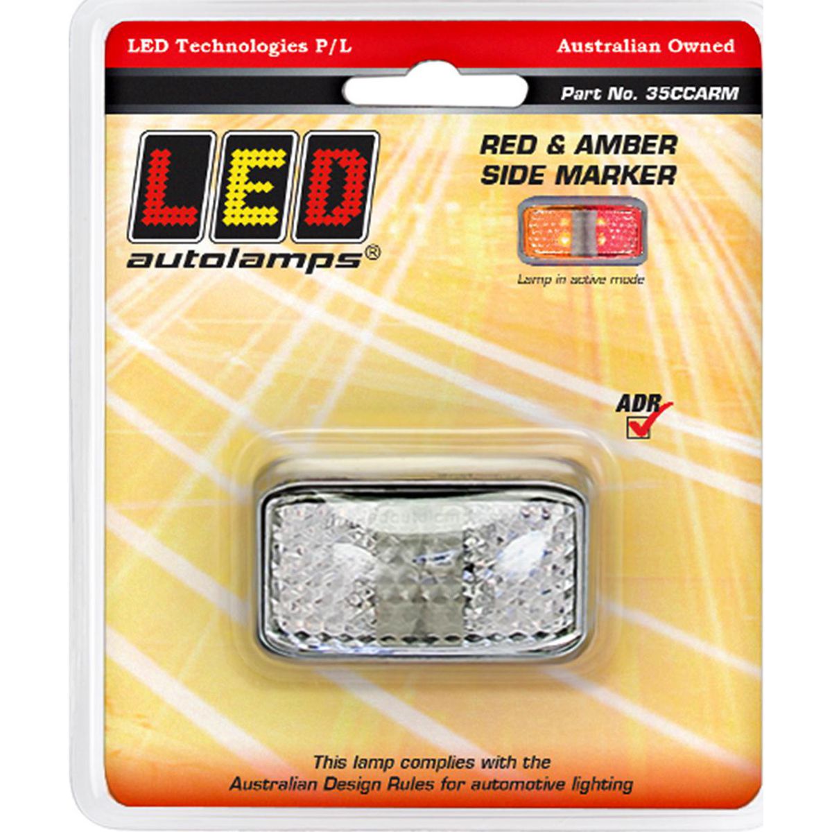 LED Autolamps Chrome Series Side Marker with 40cm Cable Red/Amber with Clear Lens 58x35x21mm 10-30V 35CCARM