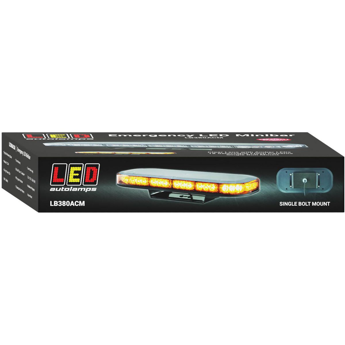 LED Autolamps Single Bolt Mount LED Clear Emergency Minibar 380mm x 172mm 12/24V