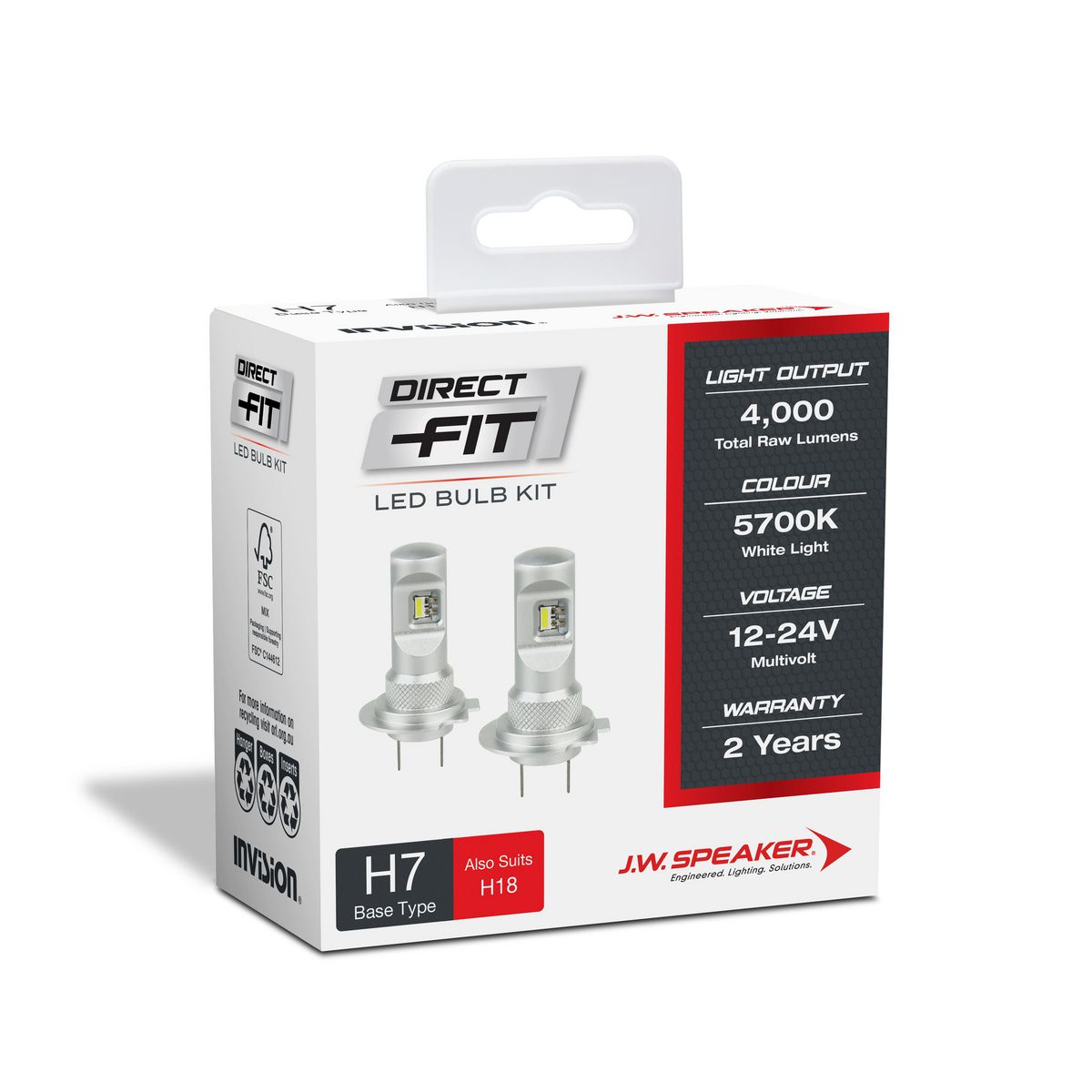 JW Speaker Speaker H7 LED Direct Fit Bulb Kit 12/24V 6000K 999007