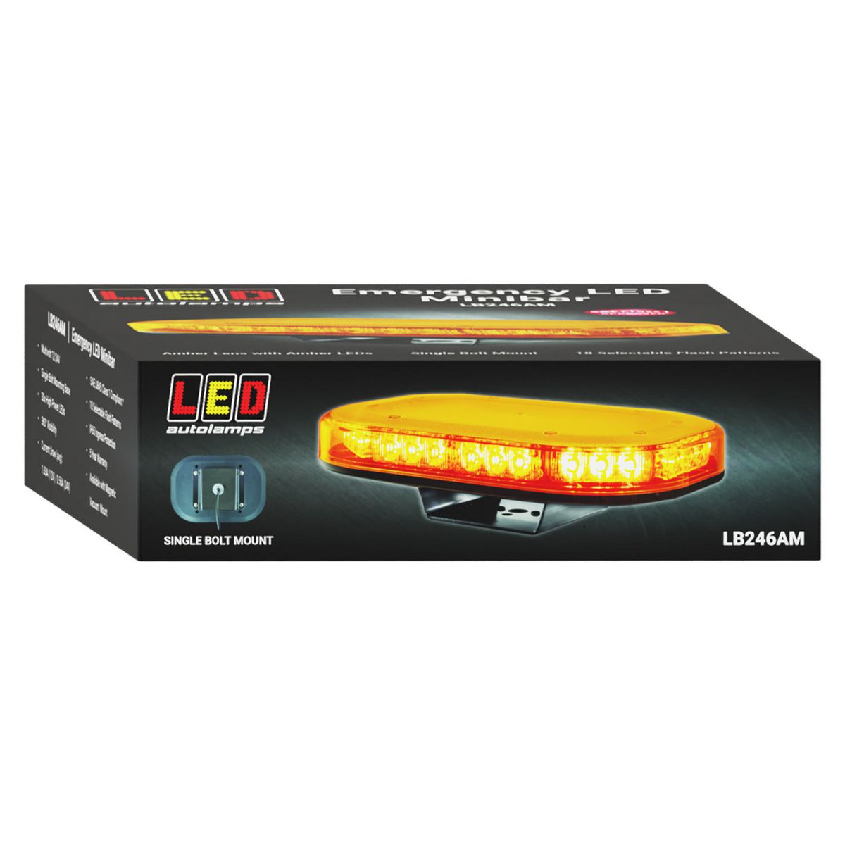 LED Autolamps Single Bolt Mount LED Amber Emergency Minibar 246mm x 172mm 12/24V