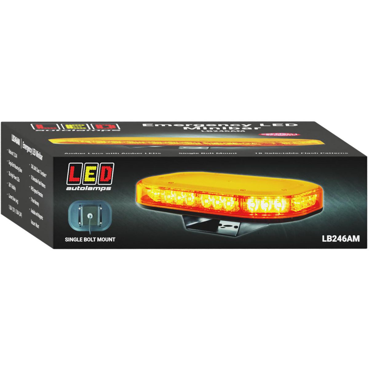 LED Autolamps Single Bolt Mount LED Amber Emergency Minibar 246mm x 172mm 12/24V