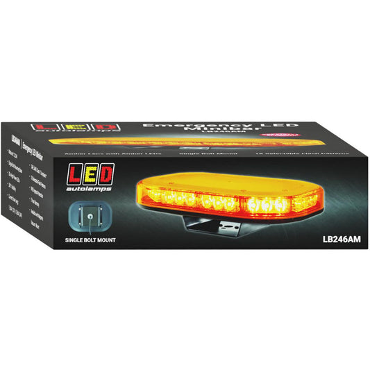 LED Autolamps Single Bolt Mount LED Amber Emergency Minibar 246mm x 172mm 12/24V