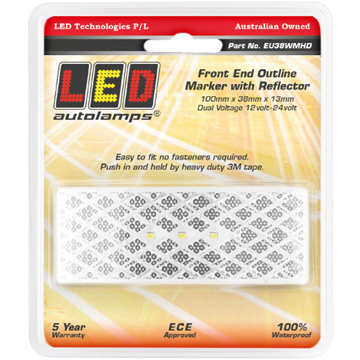 LED Autolamps Side Marker with Built-in Reflector and 3m Tape White 100x38x13mm 12-24V EU38WMHD