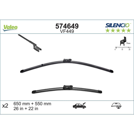 Valeo Silencio Wiper Blade Set Front VF449 574649