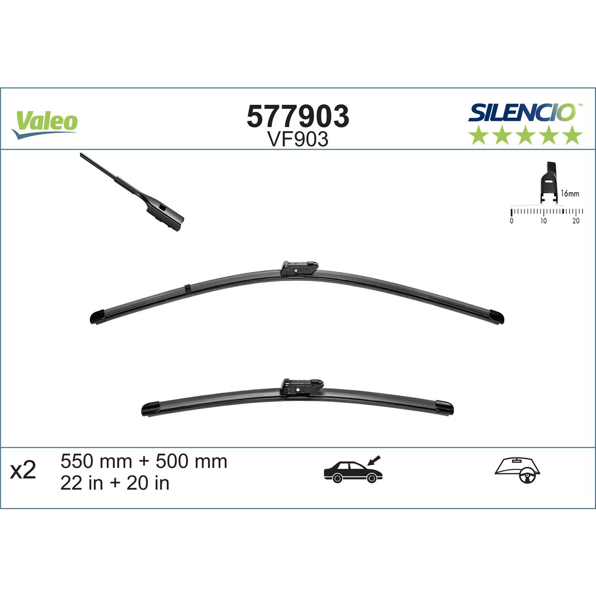 Valeo Silencio Wiper Blade Set Front VF903 577903