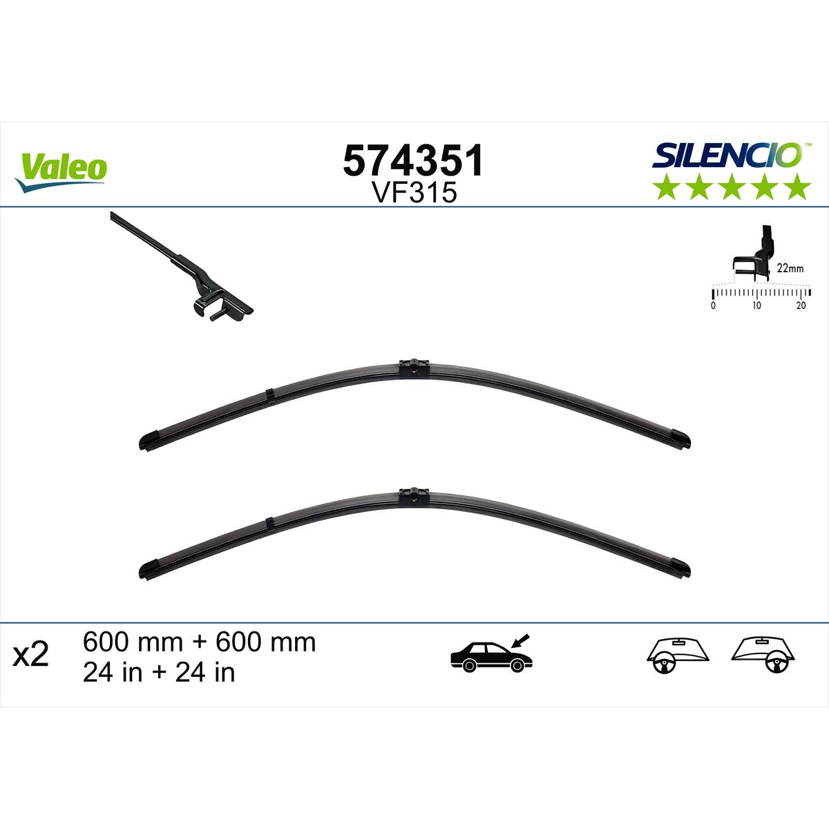 Valeo Silencio Wiper Blade Set Front VF315 574351