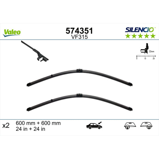 Valeo Silencio Wiper Blade Set Front VF315 574351