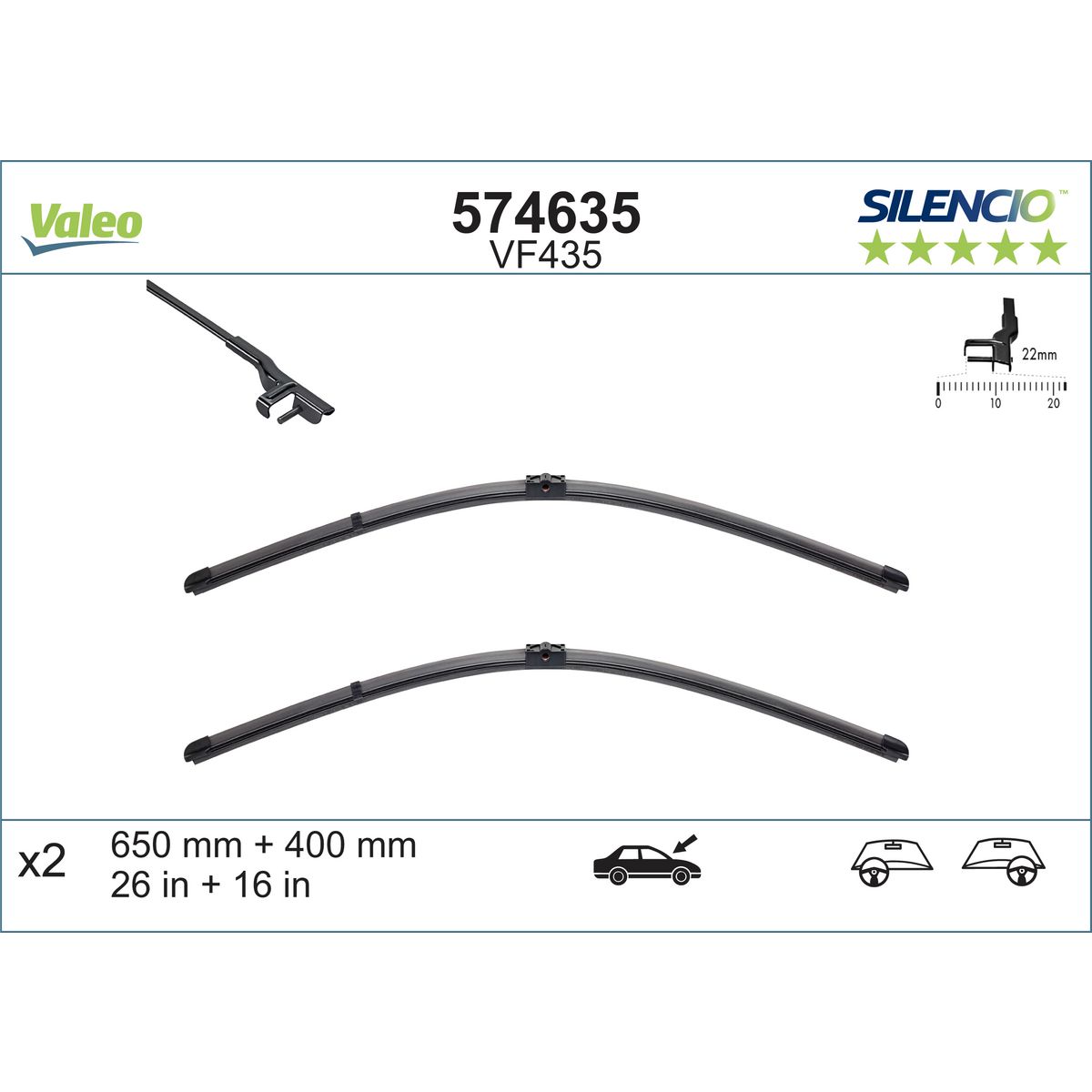 Valeo Silencio Wiper Blade Set Front VF435 574635
