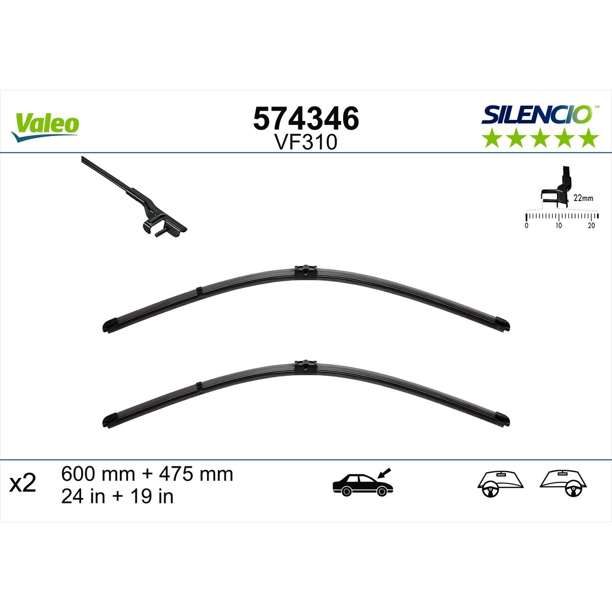 Valeo Silencio Wiper Blade Set Front VF310 574346
