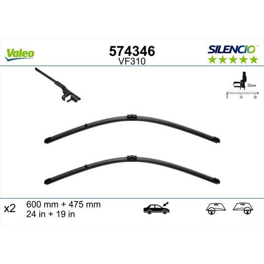 Valeo Silencio Wiper Blade Set Front VF310 574346