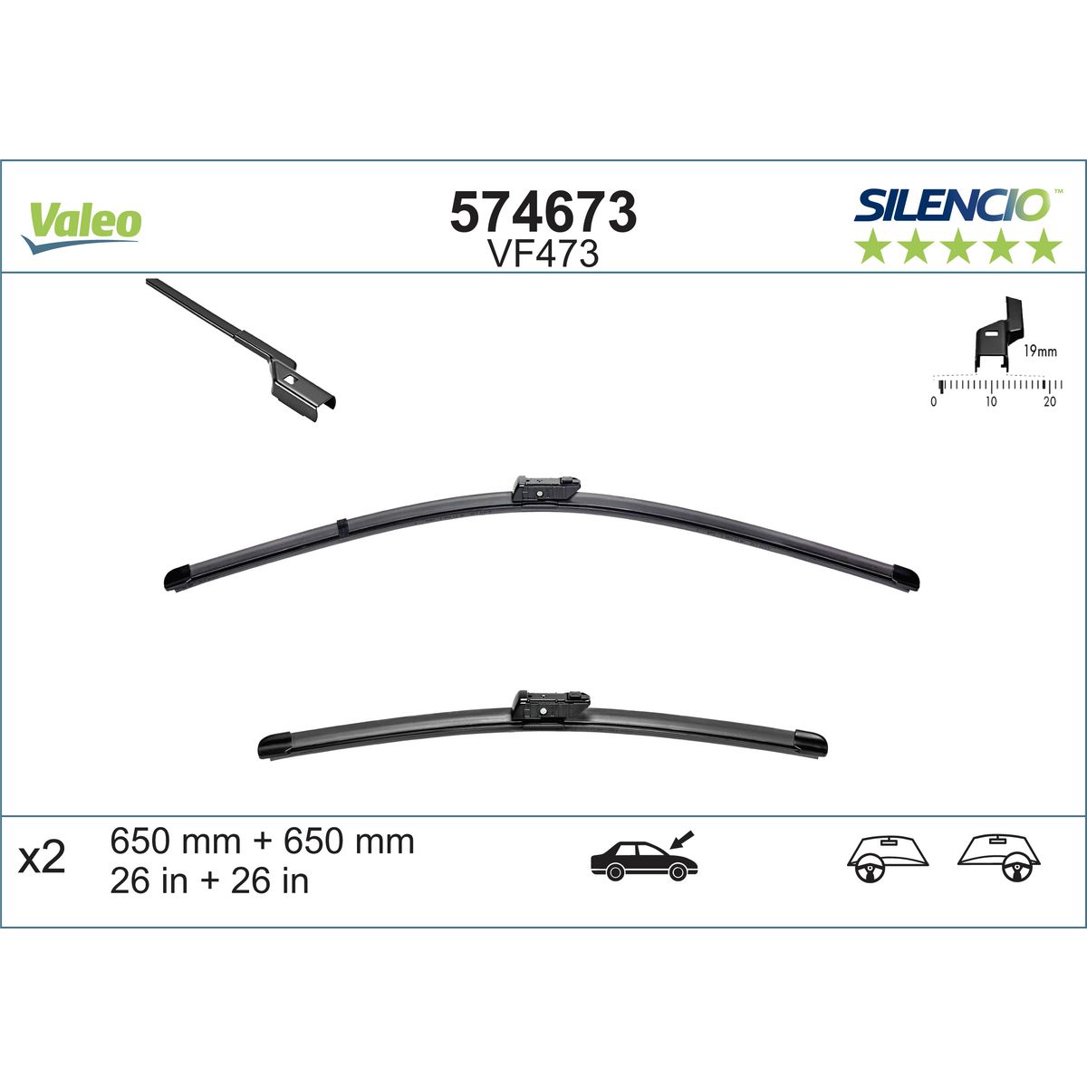 Valeo Silencio Wiper Blade Set Front VF473 574673