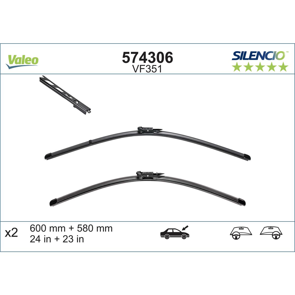 Valeo Silencio Wiper Blade Set Front VF351 574306