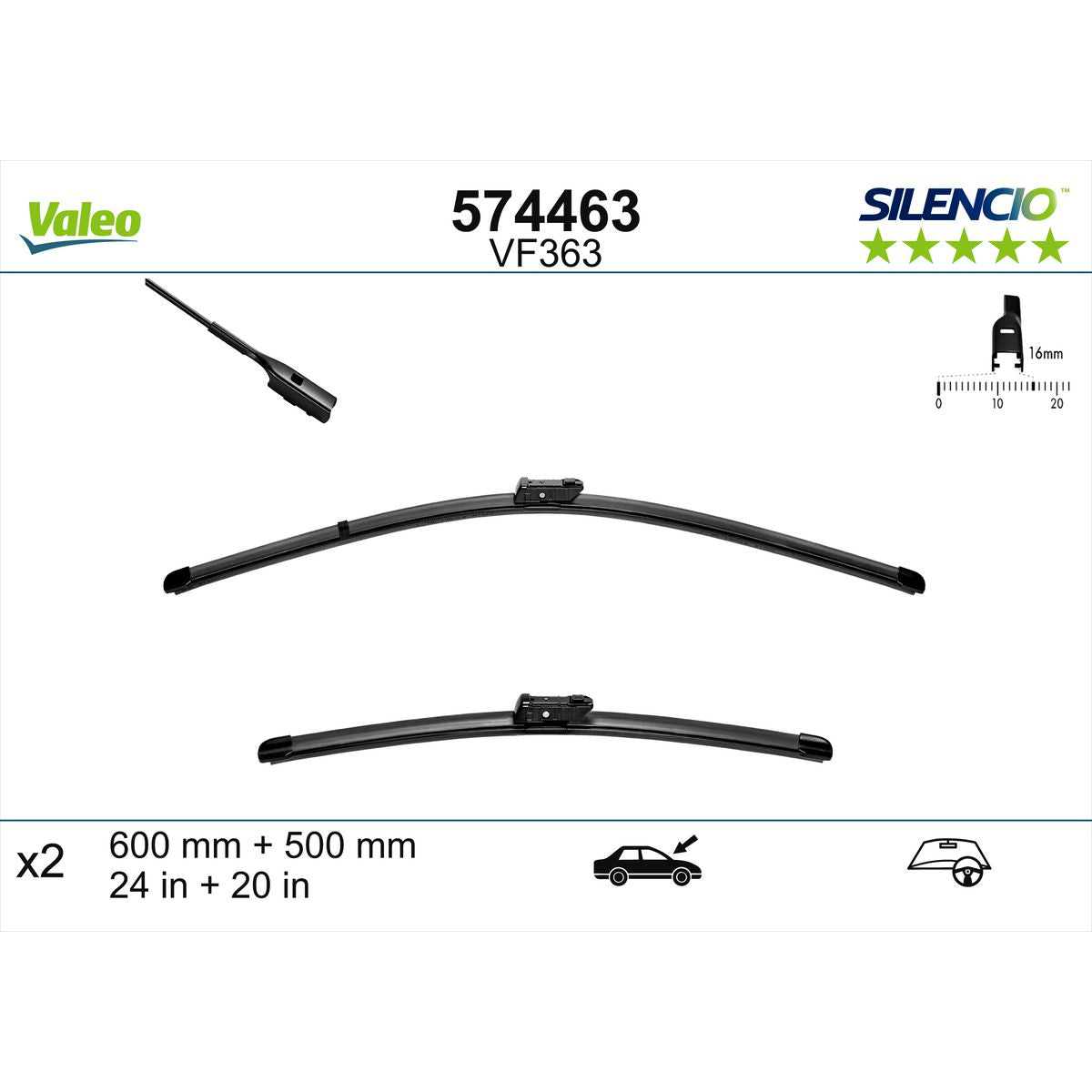 Valeo Silencio Wiper Blade Set Front VF363 574463