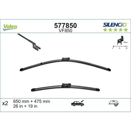 Valeo Silencio Wiper Blade Set Front VF850 577850
