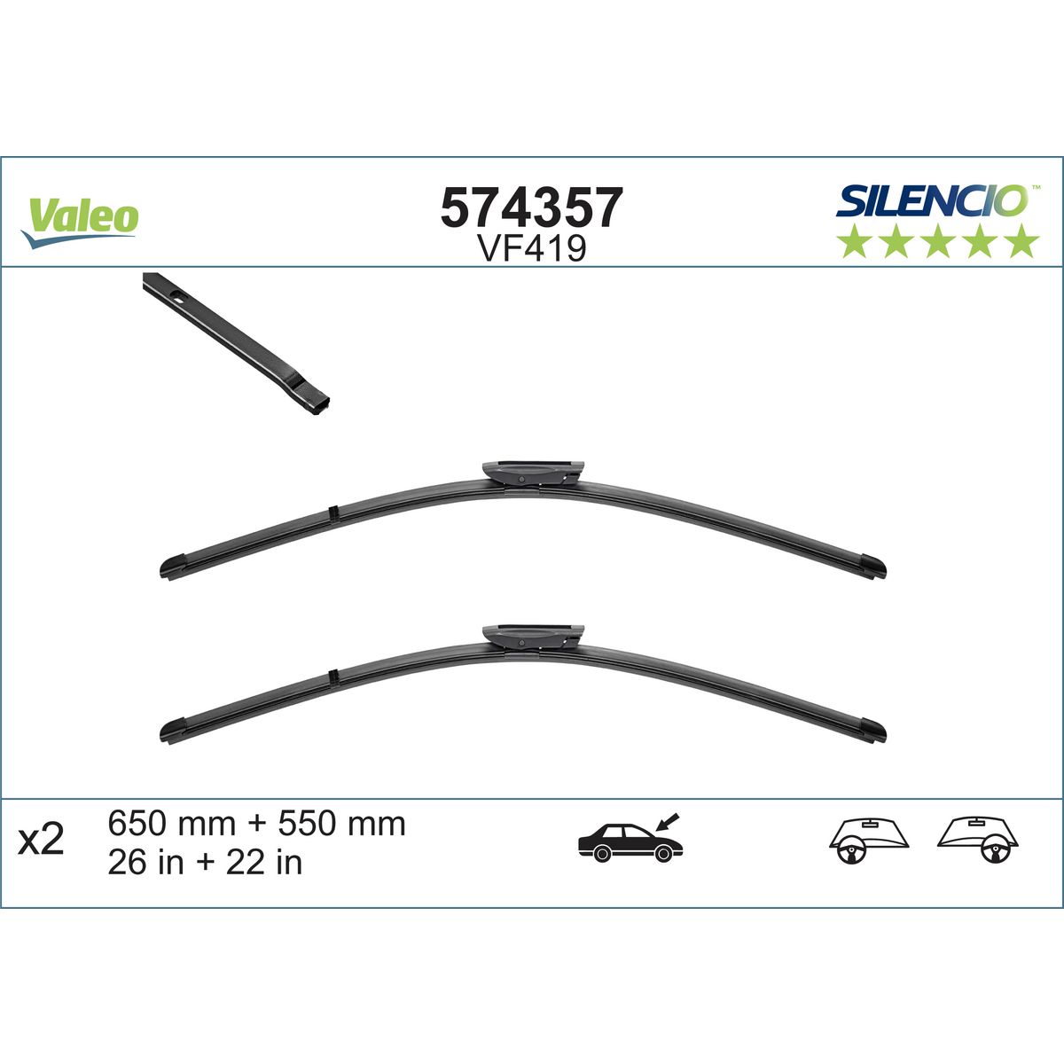 Valeo Silencio Wiper Blade Set Front VF419 574357