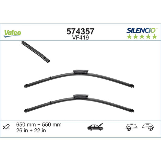 Valeo Silencio Wiper Blade Set Front VF419 574357