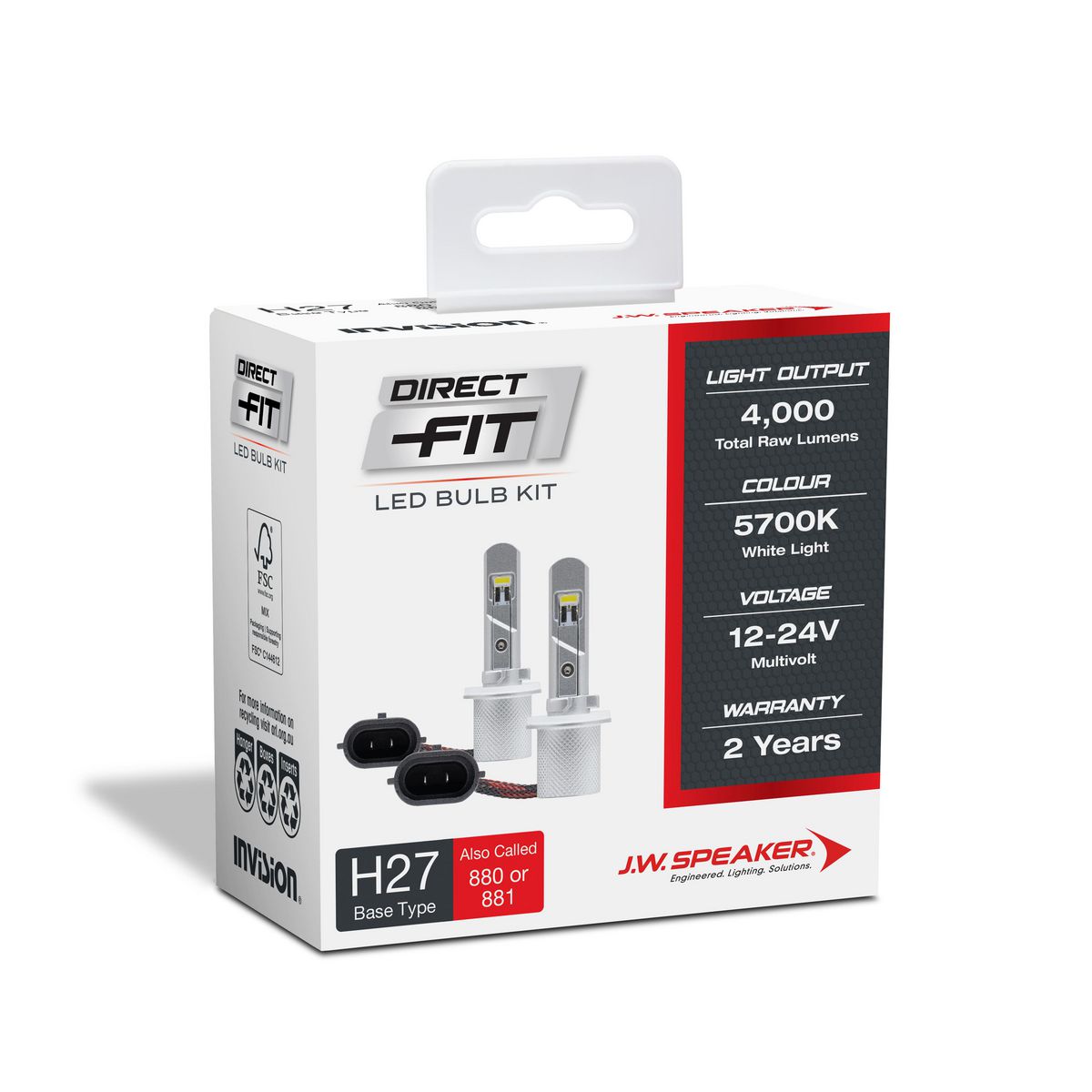 JW Speaker Speaker H27/880 & 881 LED Direct Fit Bulb Kit 12/24V 6000K 999881