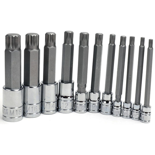 Mechpro Long Spline Socket Set 1/4In, 3/8In & 1/2In 11pc