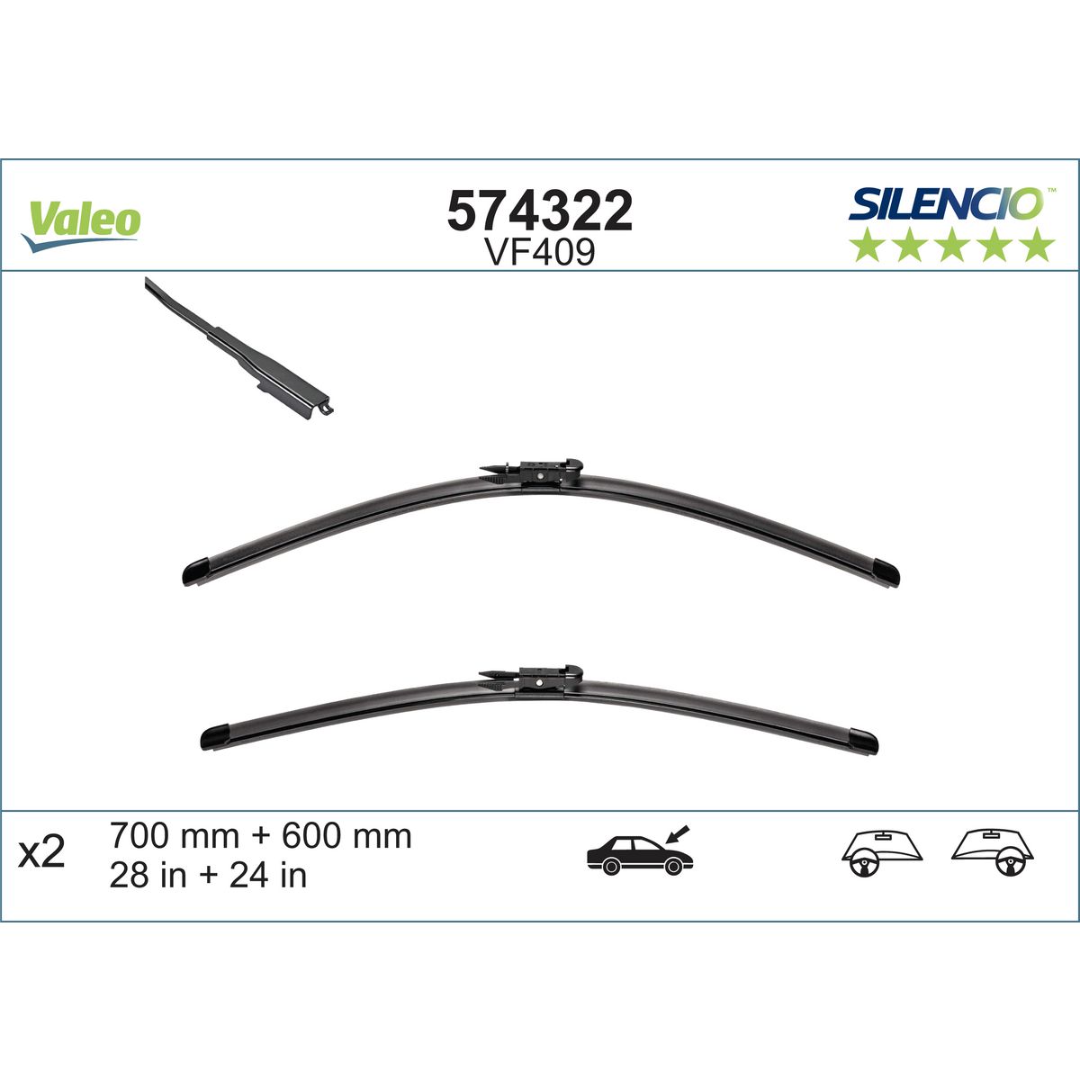 Valeo Silencio Wiper Blade Set Front VF409 574322