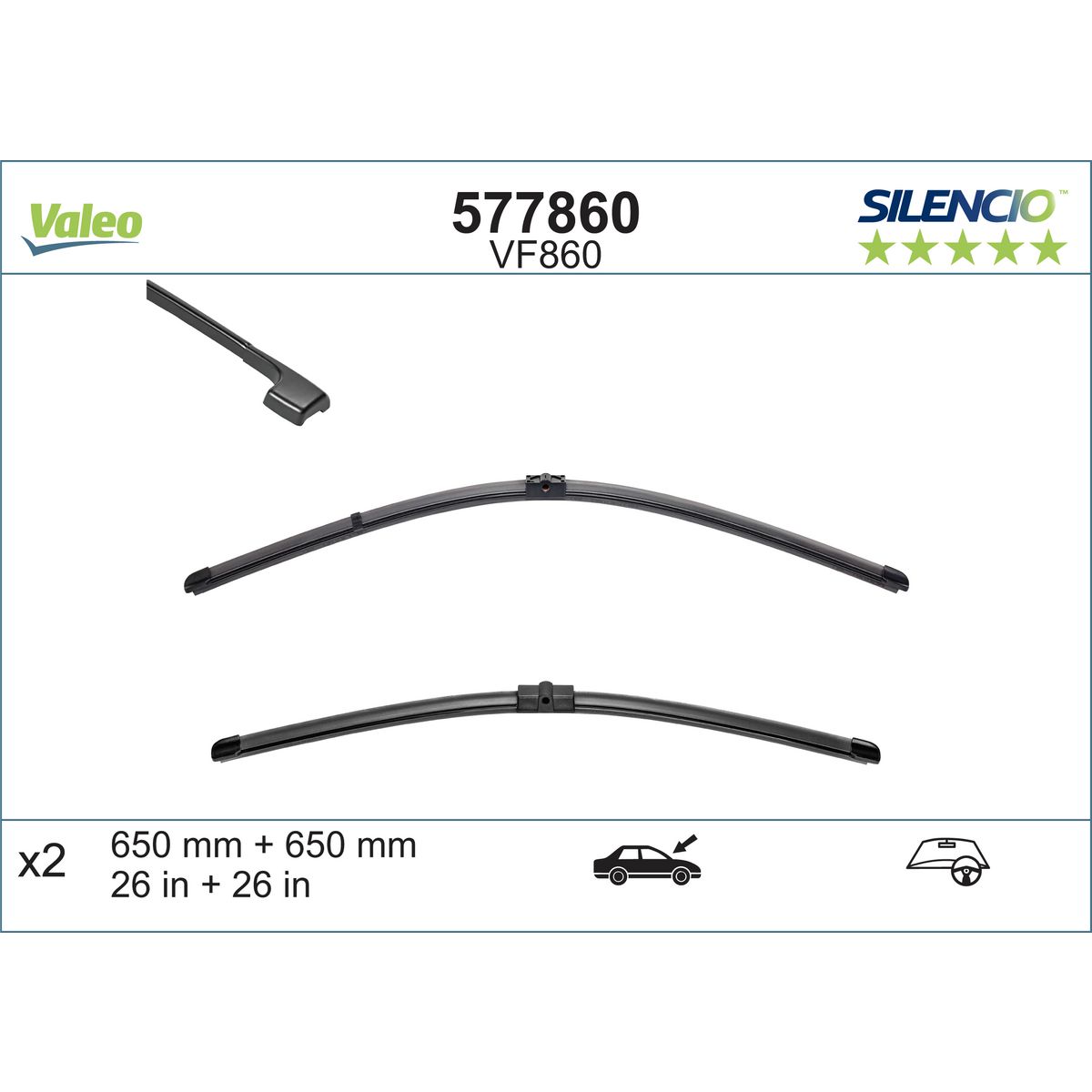 Valeo Silencio Wiper Blade Set Front VF860 577860