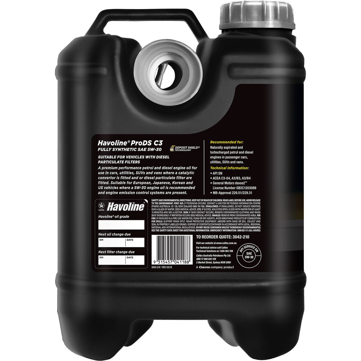 Caltex Havoline ProDS Fully Synthetic C3 SAE 5W-30 Engine Oil 10L 3042-210
