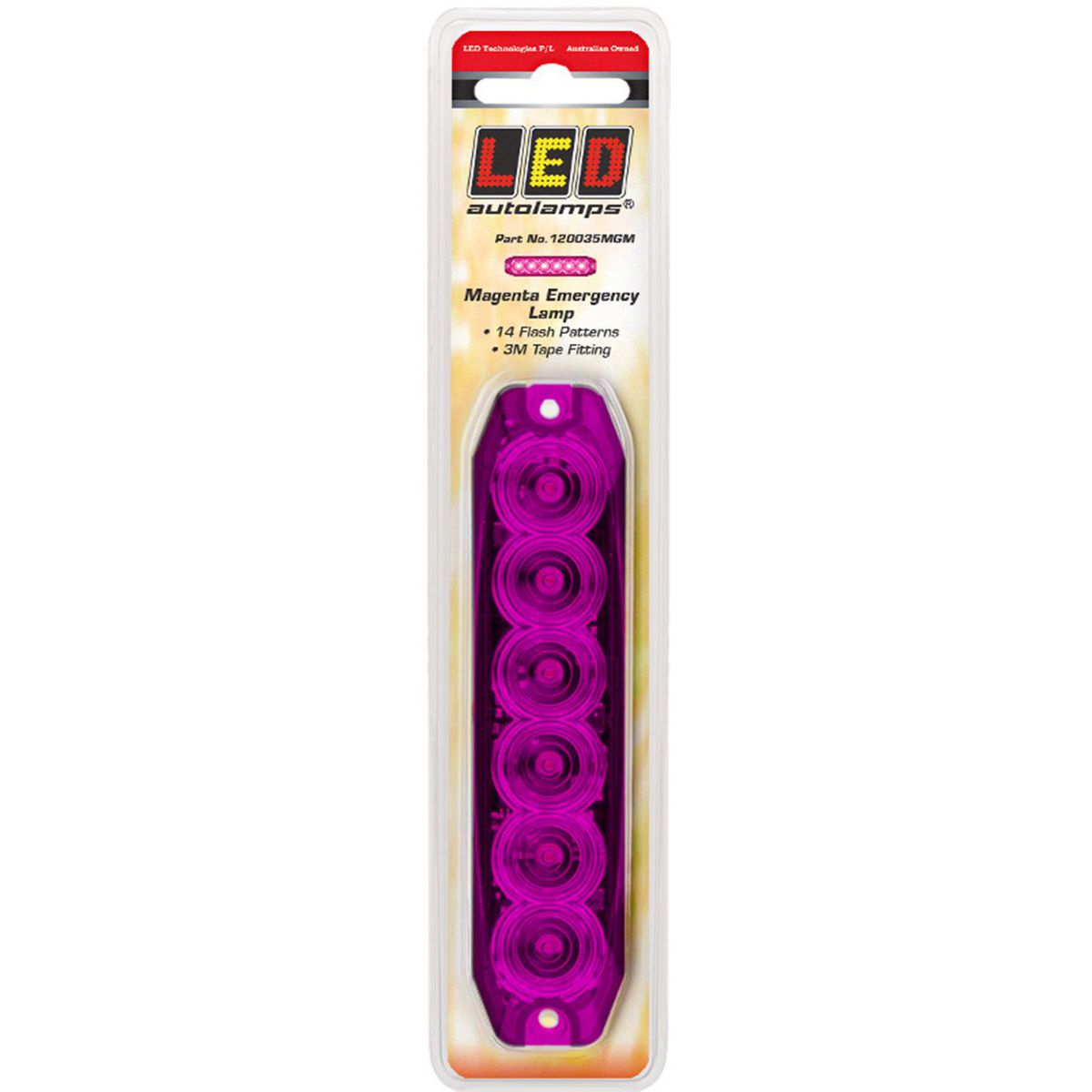 LED Autolamps Magenta Emergency Lamp SAE J595 Class 1 131mm with Tape Fitting 120035MGM